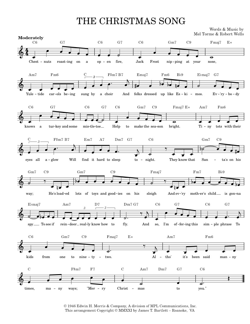 The Christmas Song [lead sheet key of C] Sheet music for Piano (Solo
