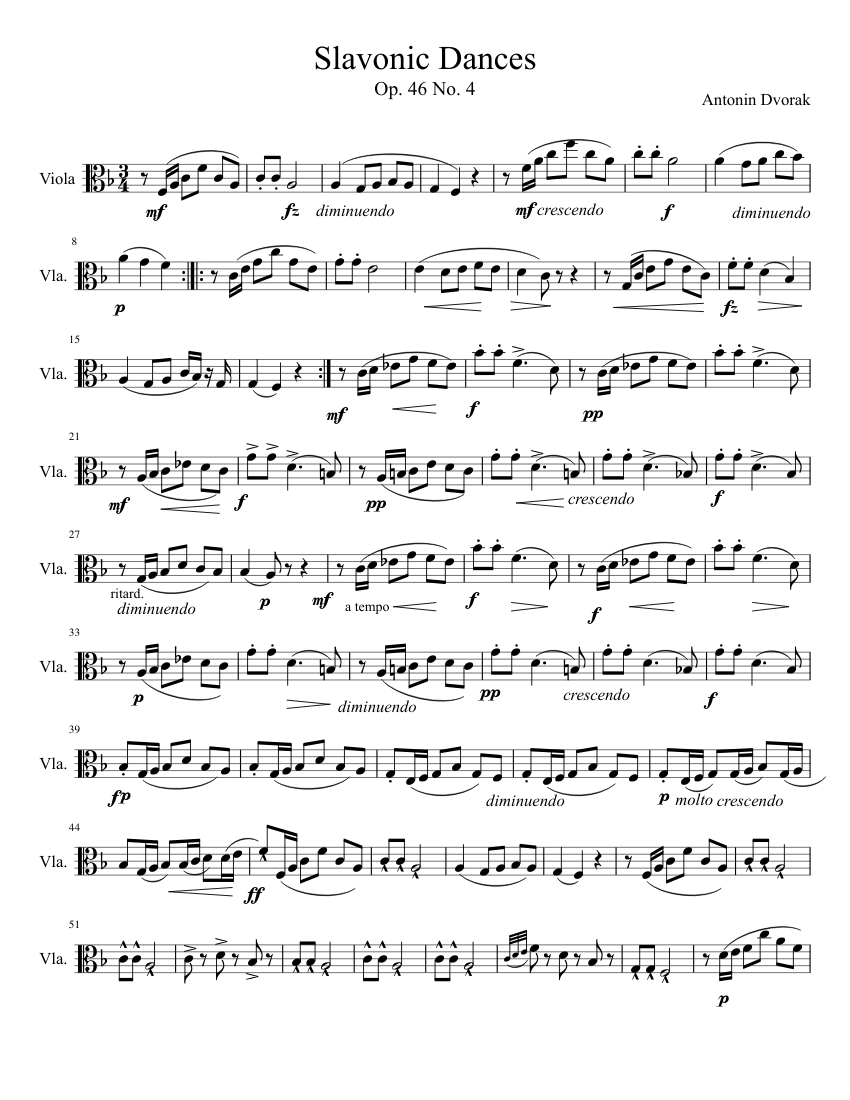 Slavonic Dance No. 4 Sheet Music for Viola (Solo) | MuseScore.com