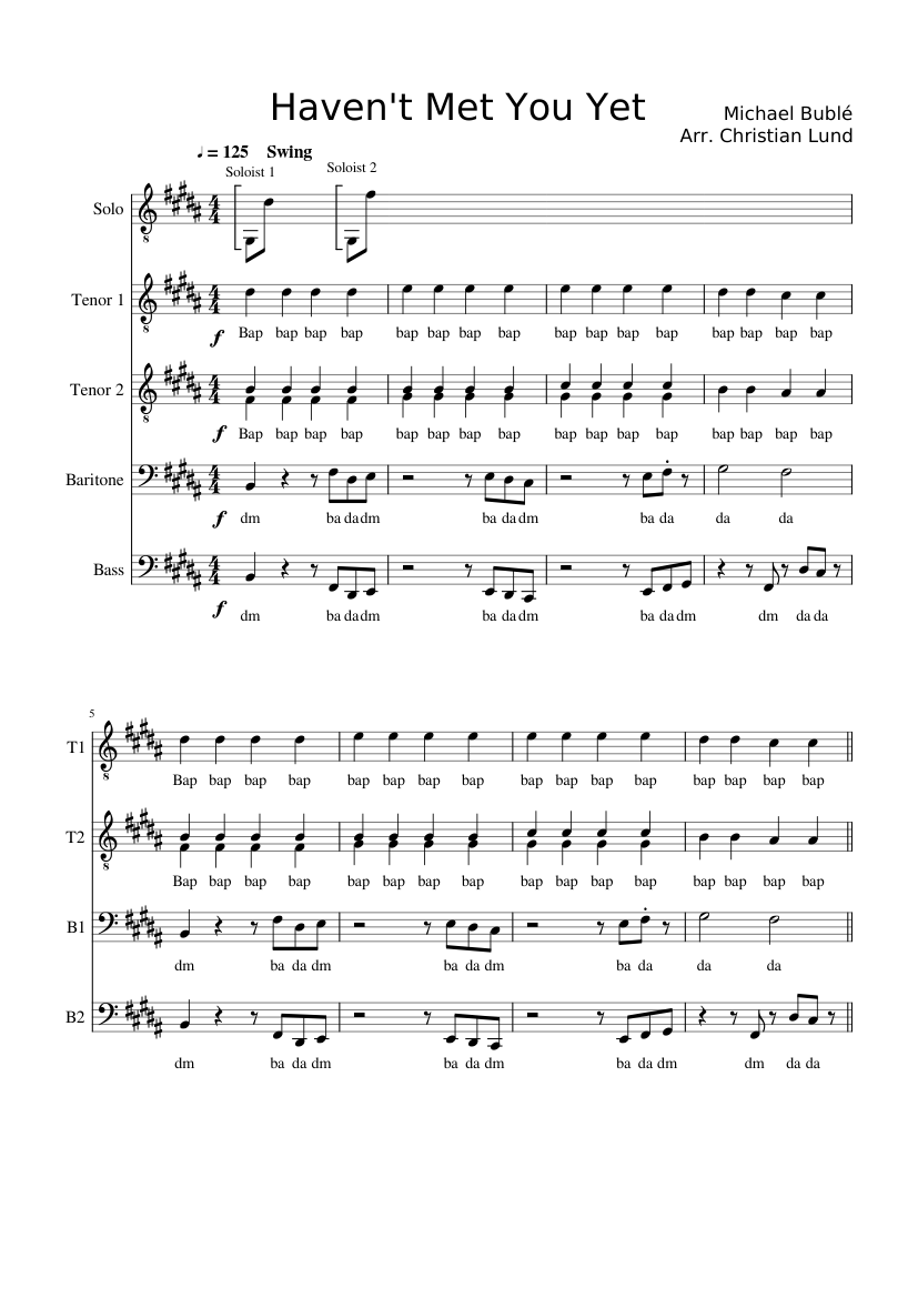 Haven't Met You Yet (Michael Bublé) TTBB Male A Cappella Arrangement Sheet  music for Tenor, Bass voice, Baritone (Men's Choir) | Musescore.com