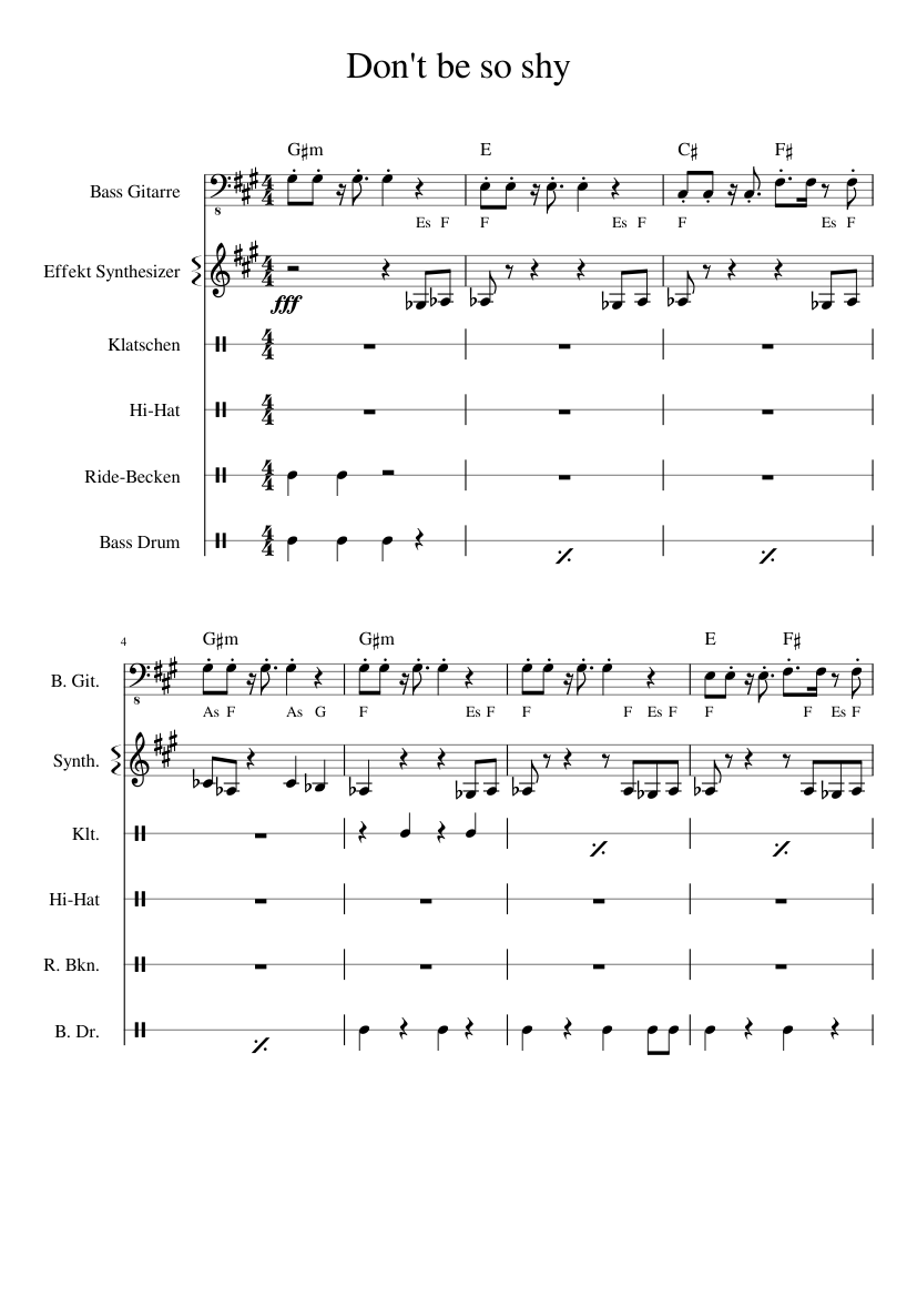 Don't be so shy Sheet music for Bass guitar, Bass drum, Synthesizer, Hand  clap & more instruments (Mixed Ensemble) | Musescore.com