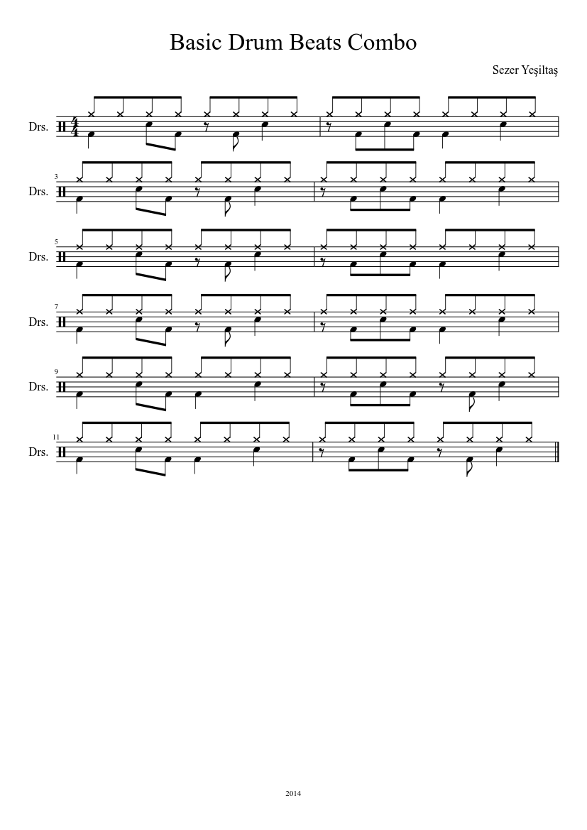 Basic Drum Beats Combo Sheet music for Drum group (Solo) | Musescore.com