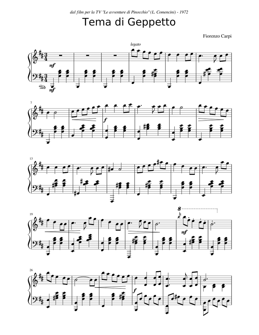 Tema di Geppetto Sheet music for Piano (Solo) | Musescore.com