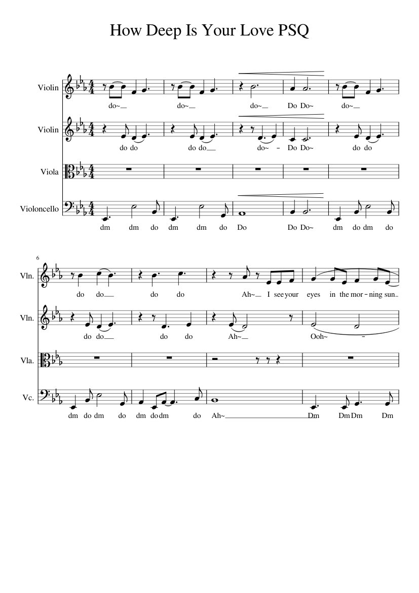 How Deep Is Your Love Trio PSQ Sheet music for Violin, Viola, Cello (String  Quartet) | Musescore.com