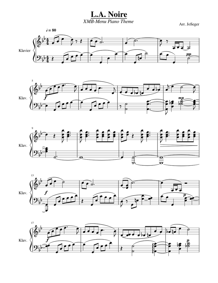 L.A. Noire XMB Theme Sheet music for Piano (Piano Duo) | Musescore.com