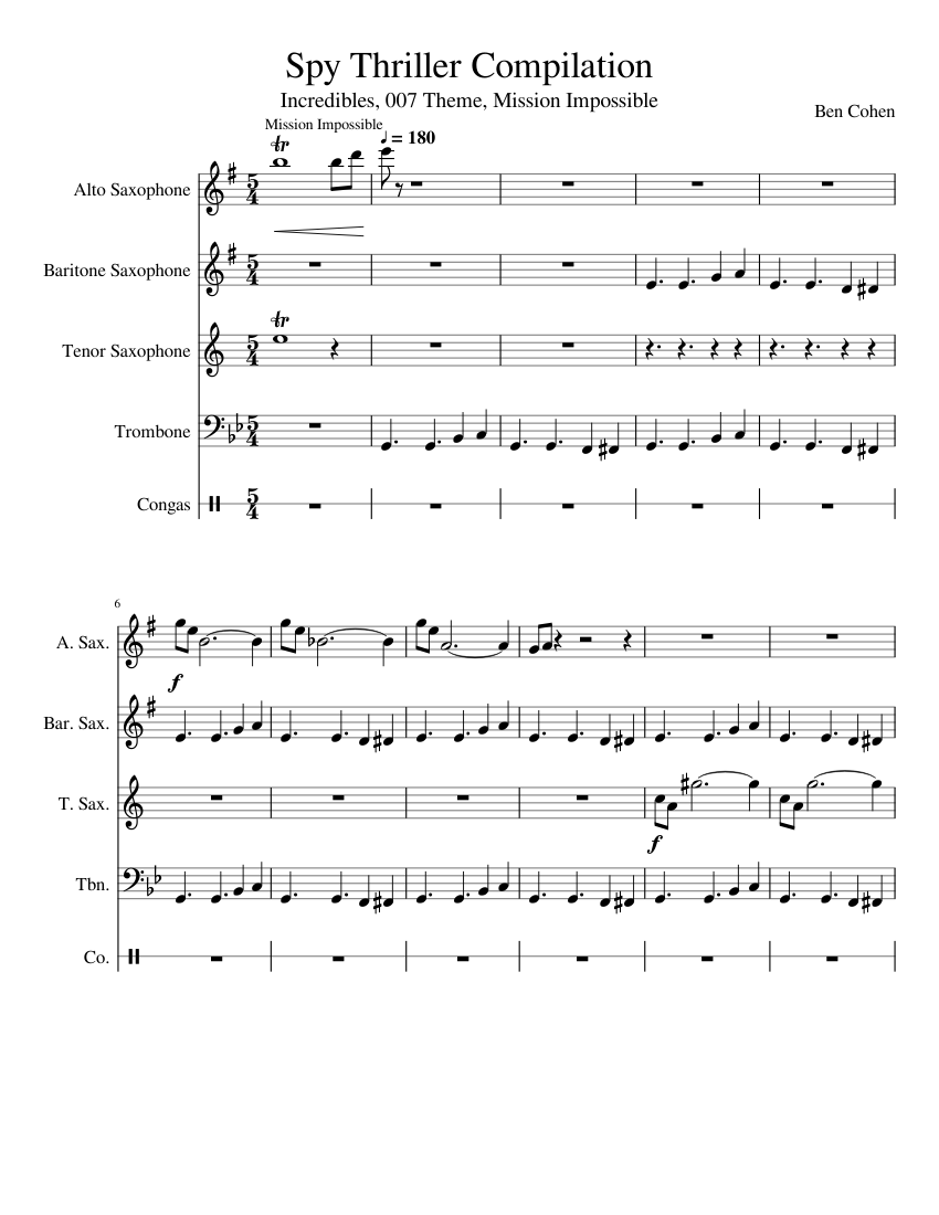 Spy Thriller Compilation Sheet music for Trombone, Saxophone alto