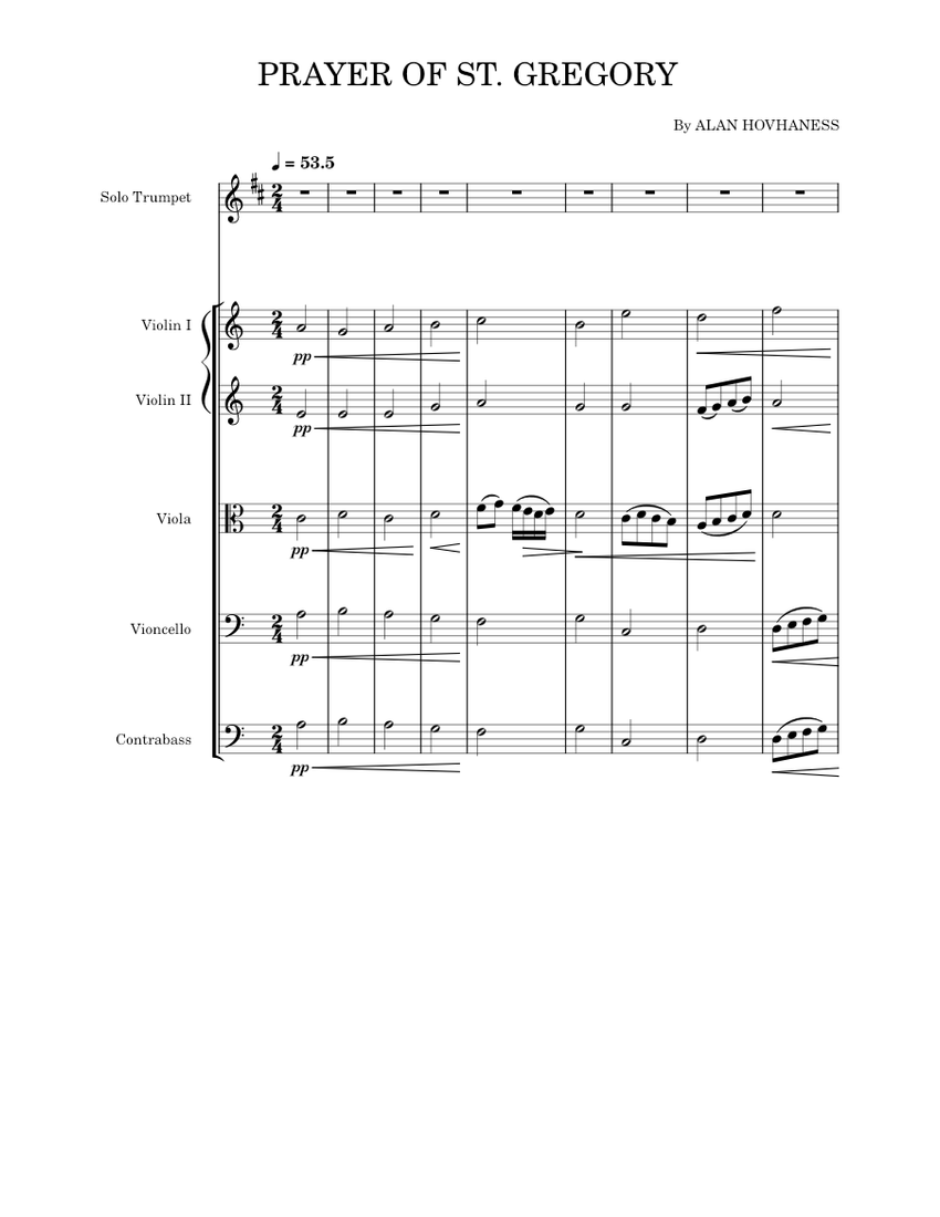 Prayer of St Gregory Alan Hovhaness Sheet music for Trumpet in bflat, Contrabass, Violin
