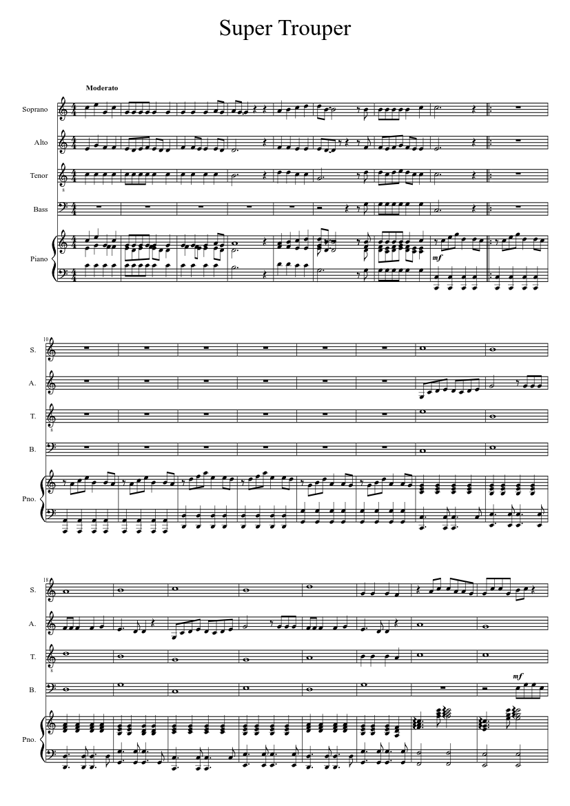 Super Trouper Sheet music for Piano, Bass guitar (Mixed Duet) |  Musescore.com