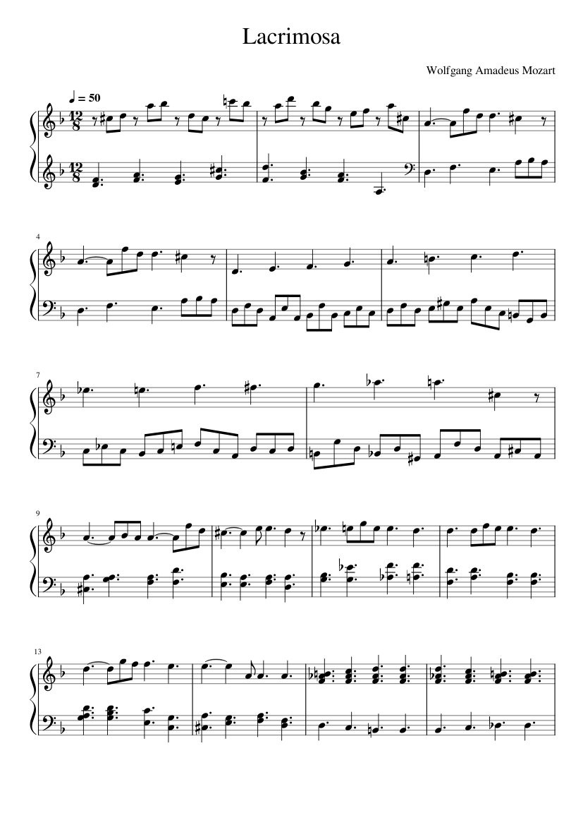 Lacrimosa – Wolfgang Amadeus Mozart Sheet Music for Piano (Solo) Easy ...