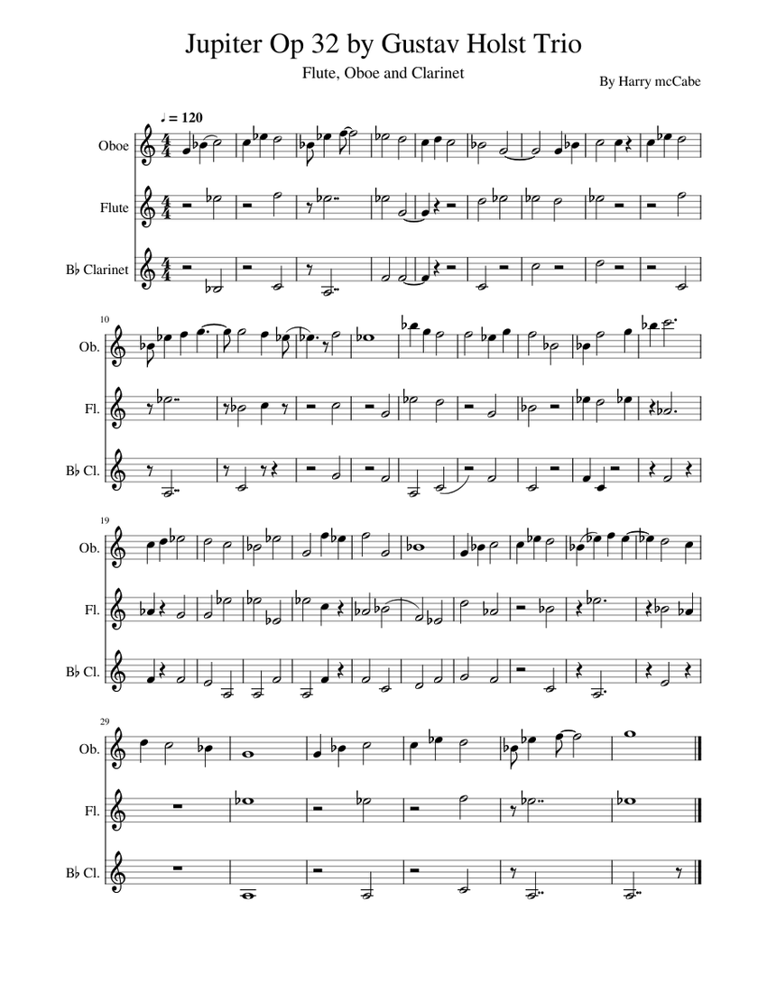 Jupiter Op 32 trio Sheet music for Flute, Oboe, in bflat