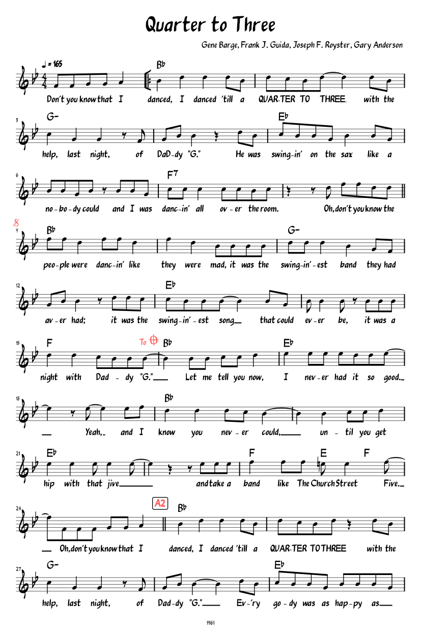Quarter to Three (Lead sheet and lyrics ) Sheet music for Piano (Solo ...