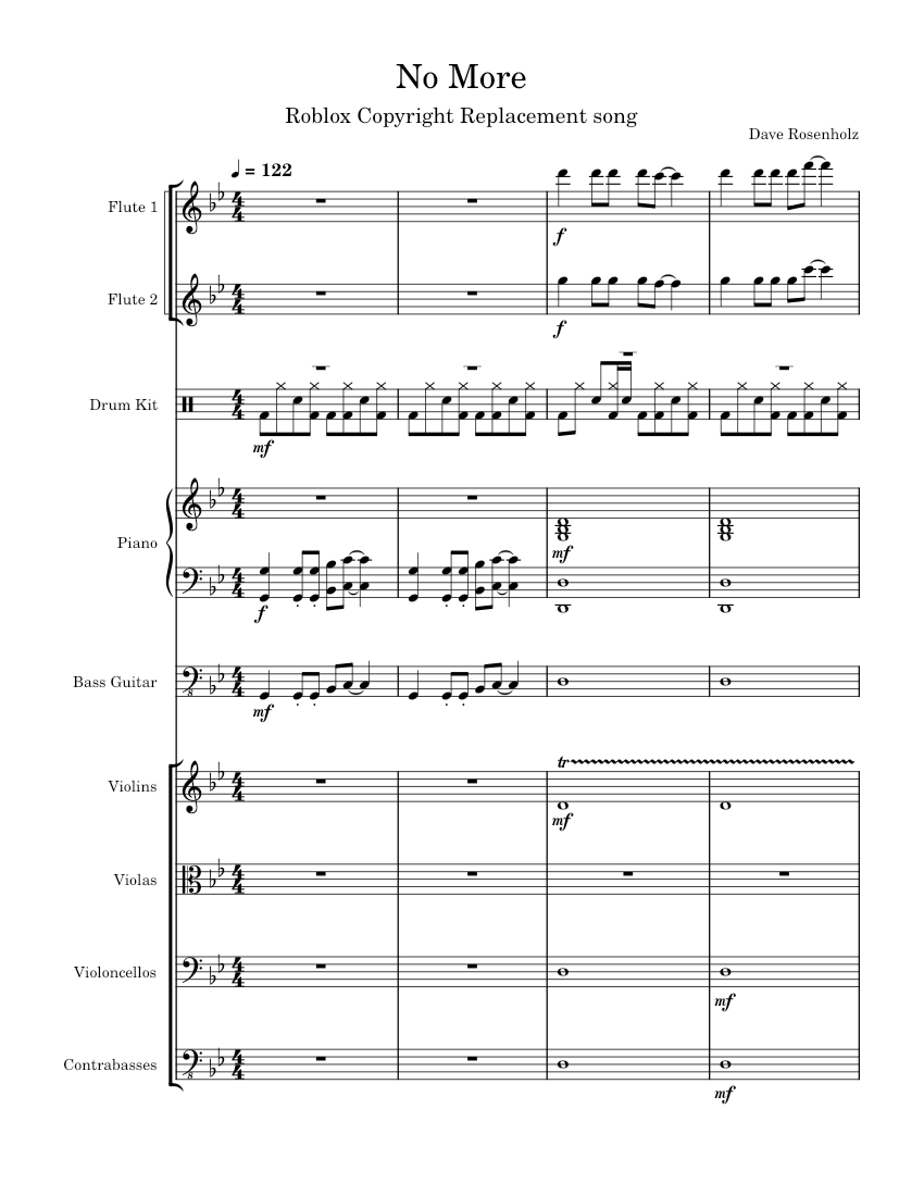 No More Roblox Copyright Replacement Song Sheet Music For Piano Flute Score 0 @0