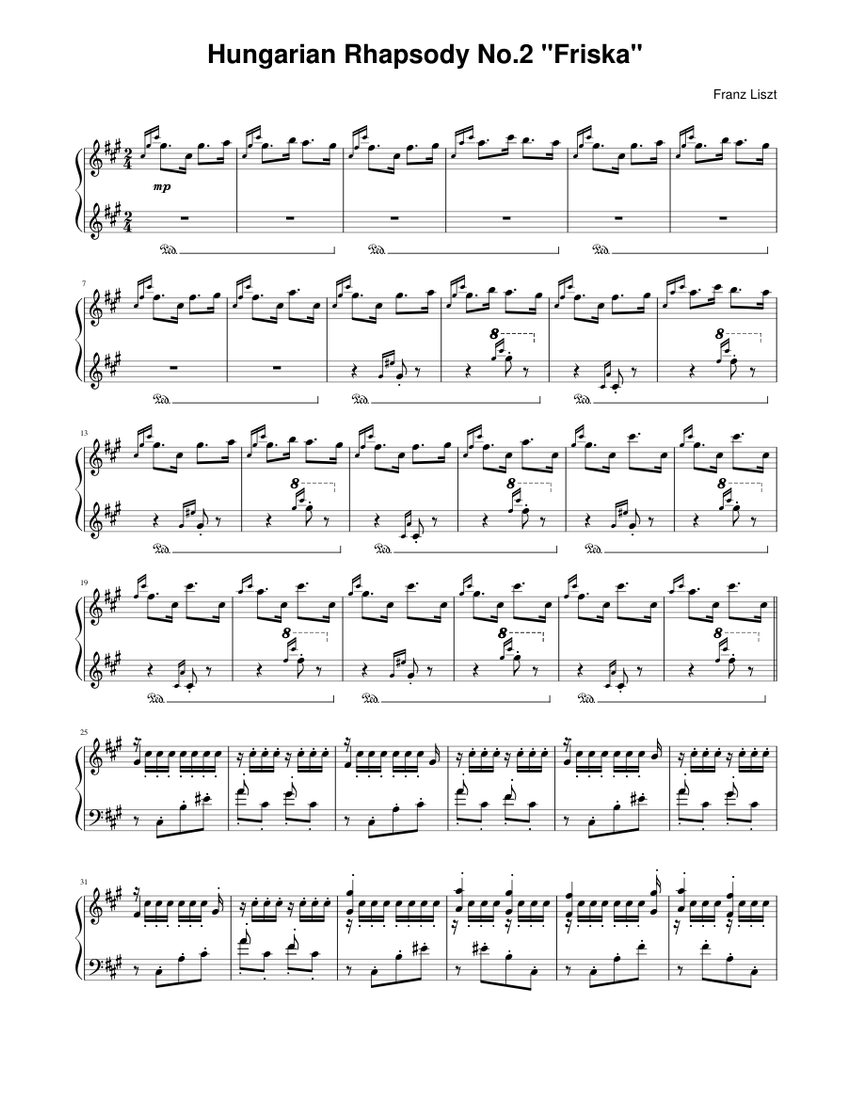 Hungarian Rhapsody No.2 "Friska" - Franz Liszt Sheet music for Piano (Solo)  | Musescore.com