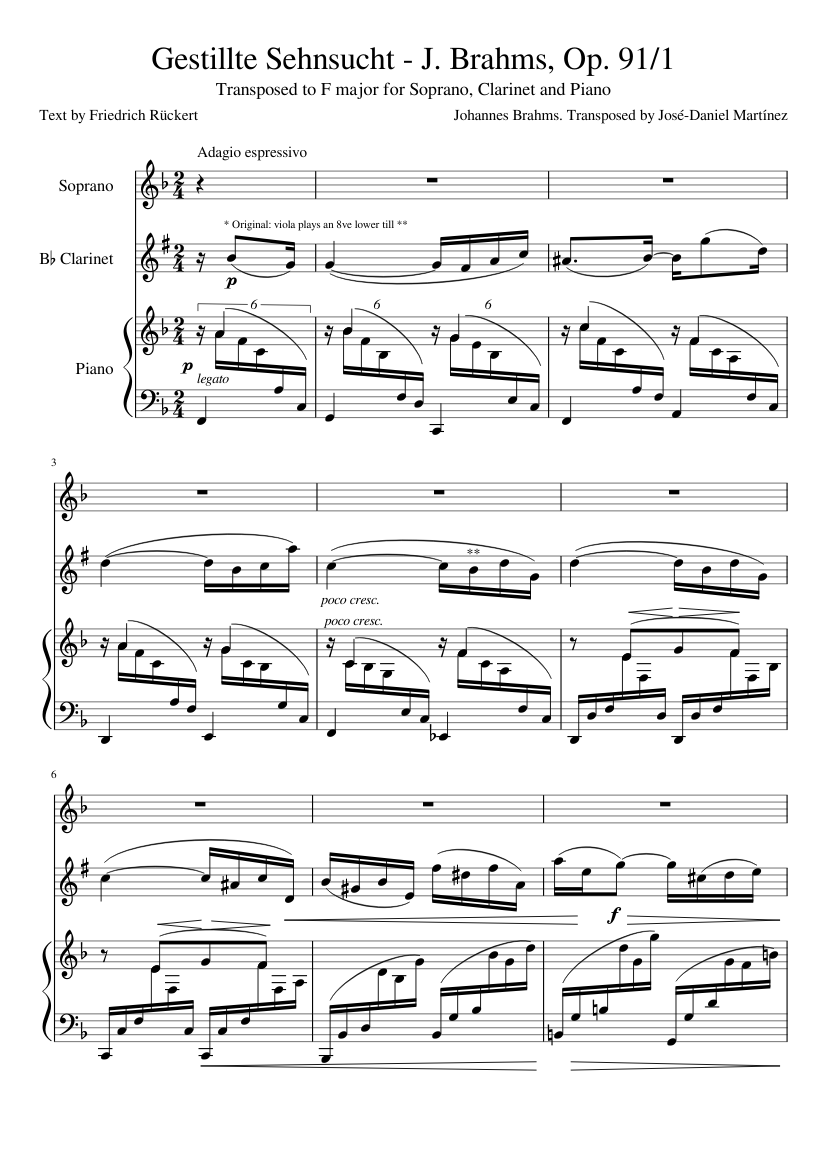 ブラームス - 静かな憧れ - Op. 91/1、ソプラノとクラリネットのために