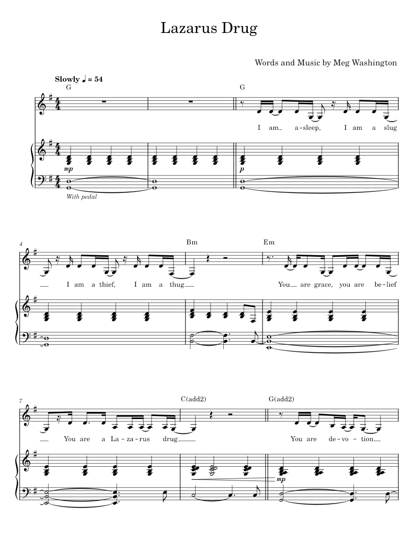 Lazarus Drug - Meg Washington Sheet Music with Chords for Piano ...