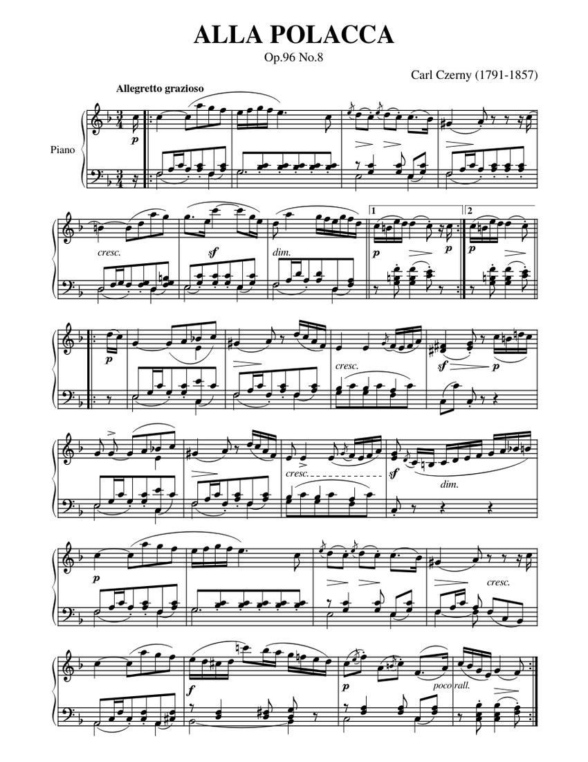 ALLA POLACCA (Czerny) Sheet music for Piano (Solo) | Musescore.com