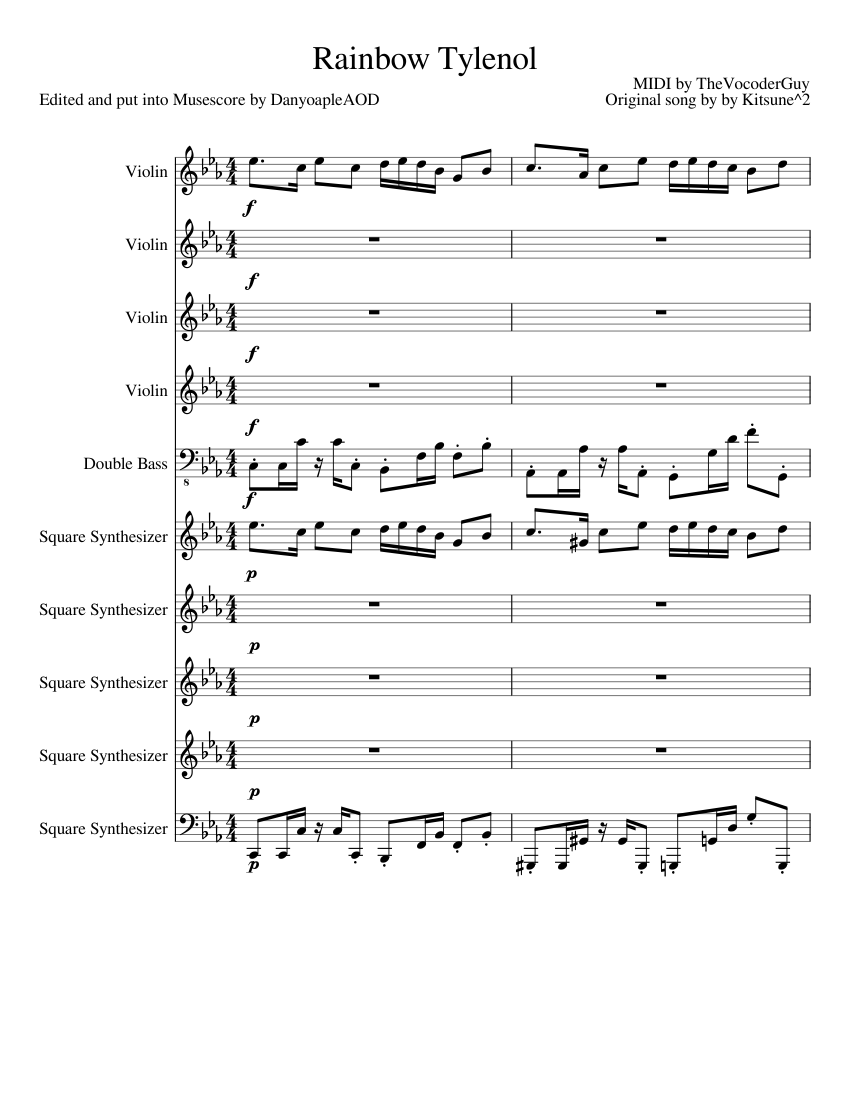 Rainbow Tylenol Sheet music for Contrabass, Violin, Synthesizer (Mixed  Ensemble) | Musescore.com