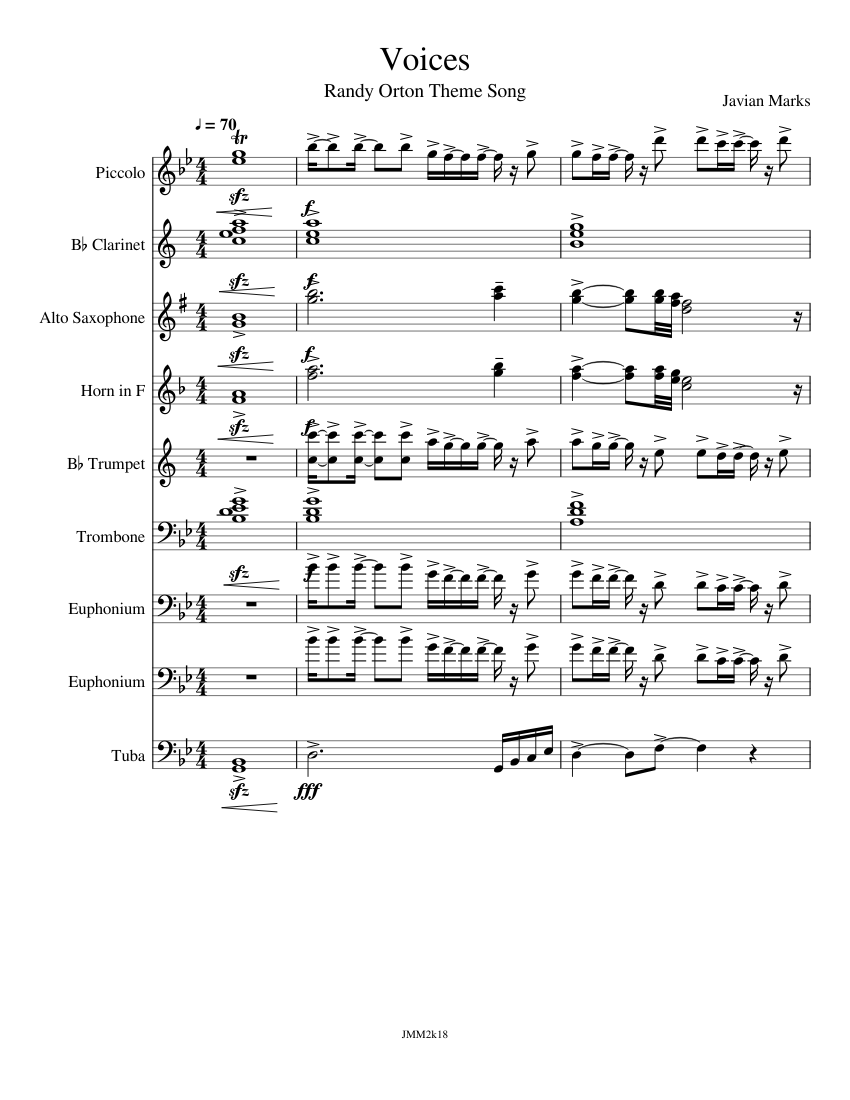 Voices Randy Orton Theme Song Sheet Music For Trumpet In B Flat Trombone Clarinet In B Flat Saxophone Alto More Instruments Mixed Ensemble Musescore Com Wwe randy orton new theme song 2011 titantron. randy orton theme song sheet music for