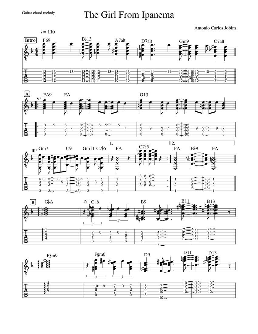 The Girl From Ipanema (guitar chord melody) Sheet music for Guitar (Solo) |  Musescore.com