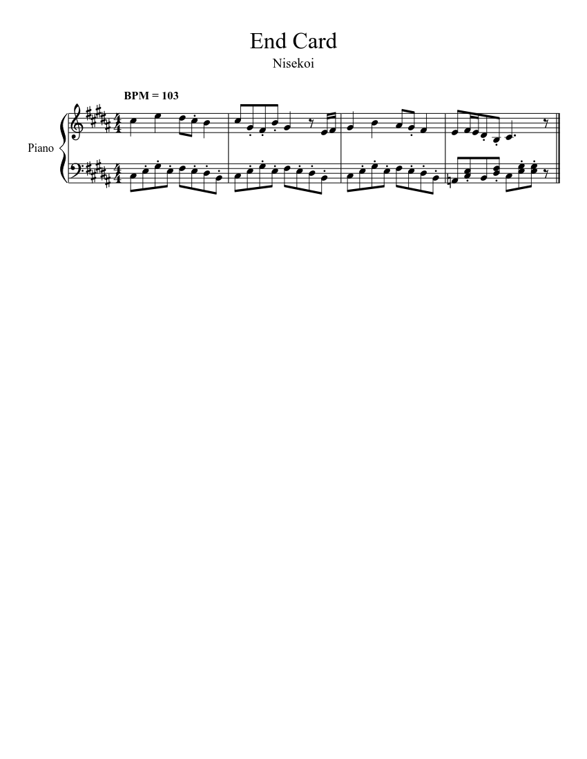 End Card - Nisekoi Sheet music for Piano (Solo) | Musescore.com