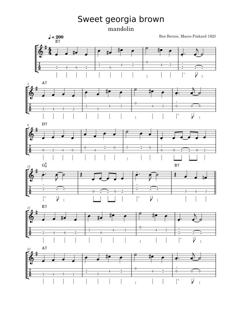 Sweet Georgia Brown Mandolin Tab Sheet Music For Mandolin Solo 8809