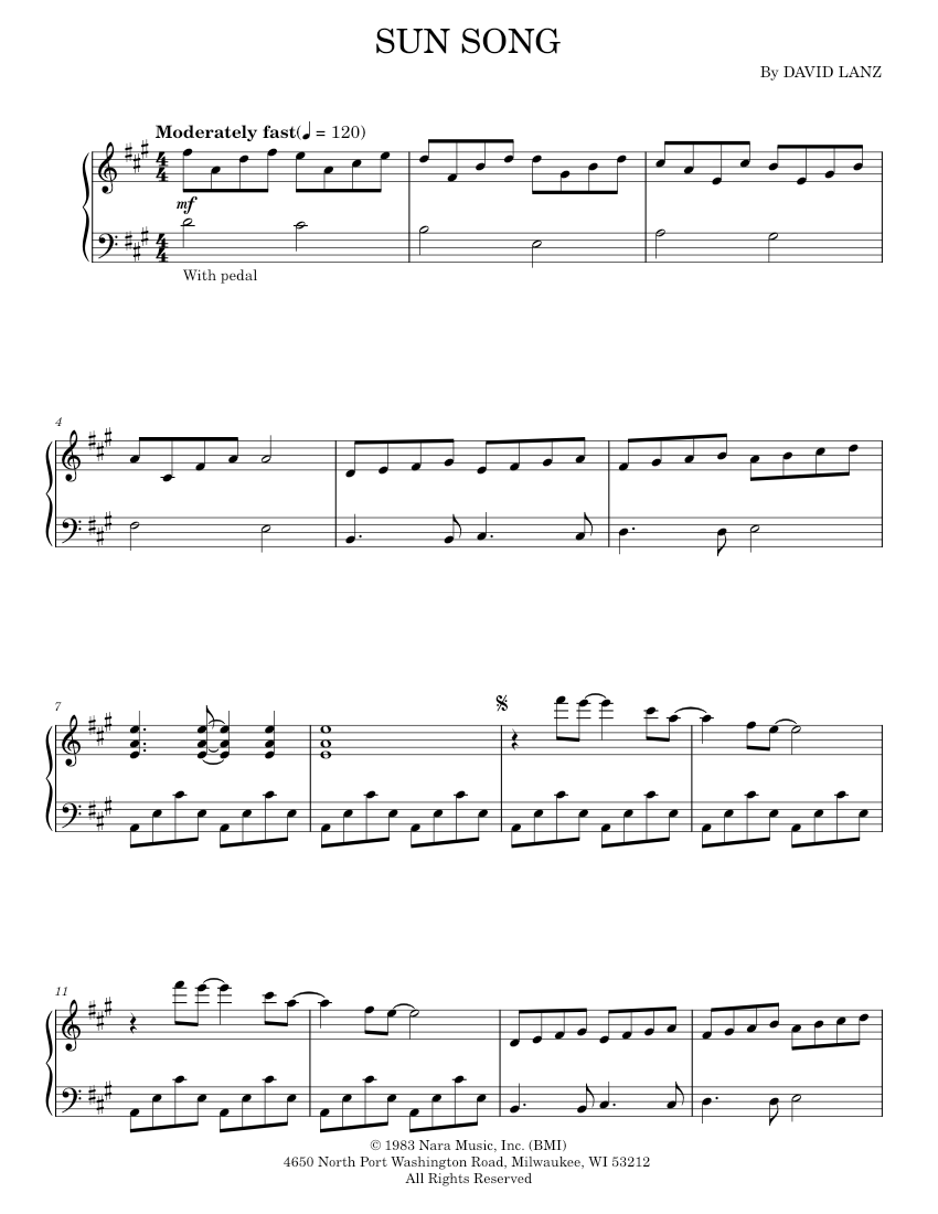 Sun Song Sheet music for Piano by David Lanz Official | MuseScore.com