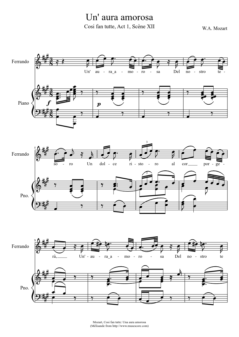 Mozart, Cosi fan tutte: Una aura amorosa Sheet music for Piano (Solo) |  Musescore.com