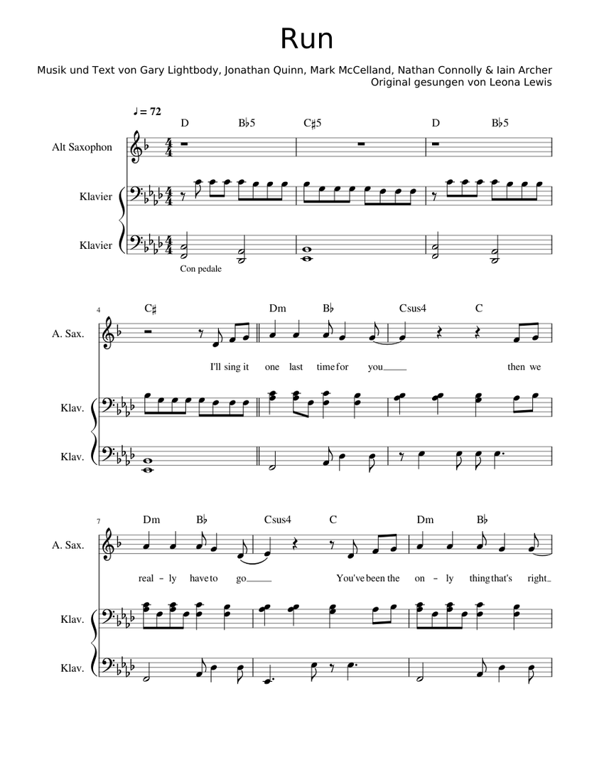 Leona Lewis Run Sheet Music For Piano Saxophone Alto Mixed Trio Musescore Com