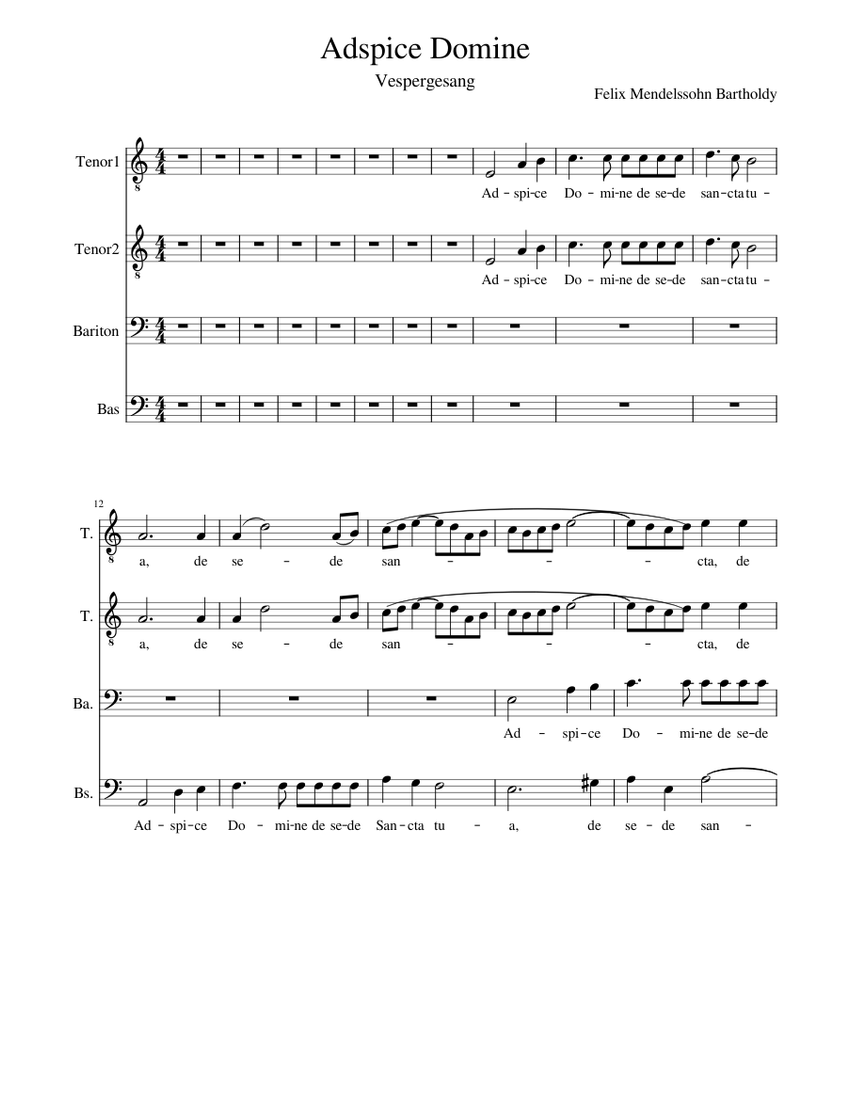 Adspice Domine (Mendelssohn Bartholdy) Sheet music for Tenor, Bass ...