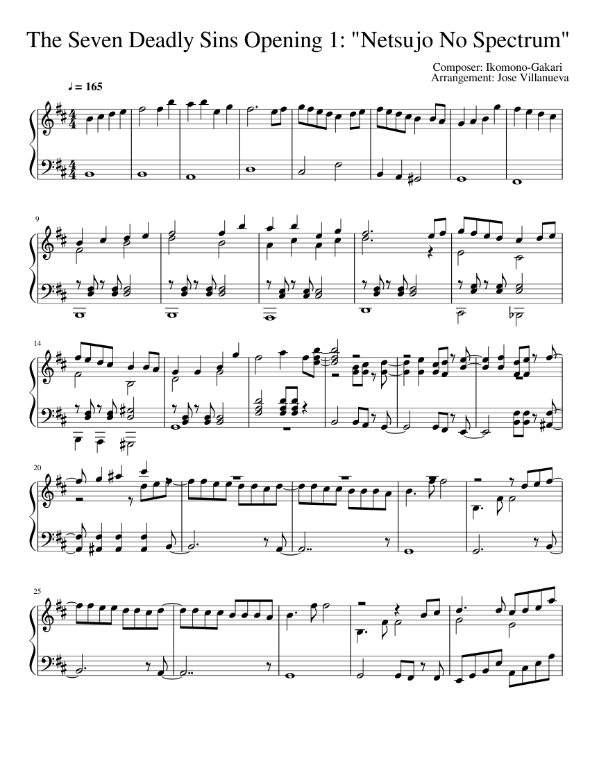The Seven Deadly Sins Opening 1 : "Netsujo No Spectrum" Piano Arrangement Sheet  music for Piano (Solo) | Musescore.com