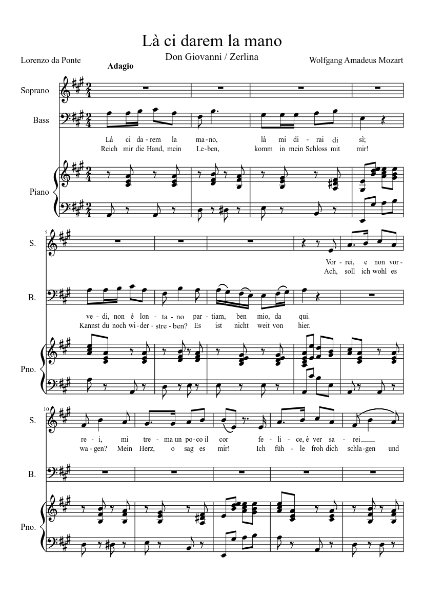 Là ci darem la mano (Mozart, Don Giovanni) Sheet Music for Piano
