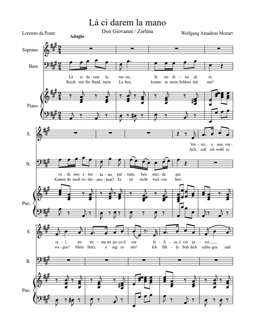 La Ci Darem La Mano Mozart Don Giovanni Sheet Music For Piano Bass Mixed Duet Musescore Com