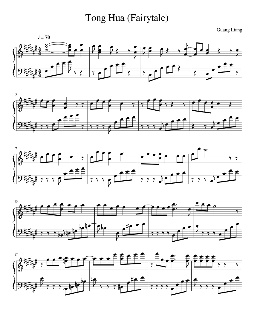 Tong Hua Fairytale Sheet Music For Piano Solo Musescore Com