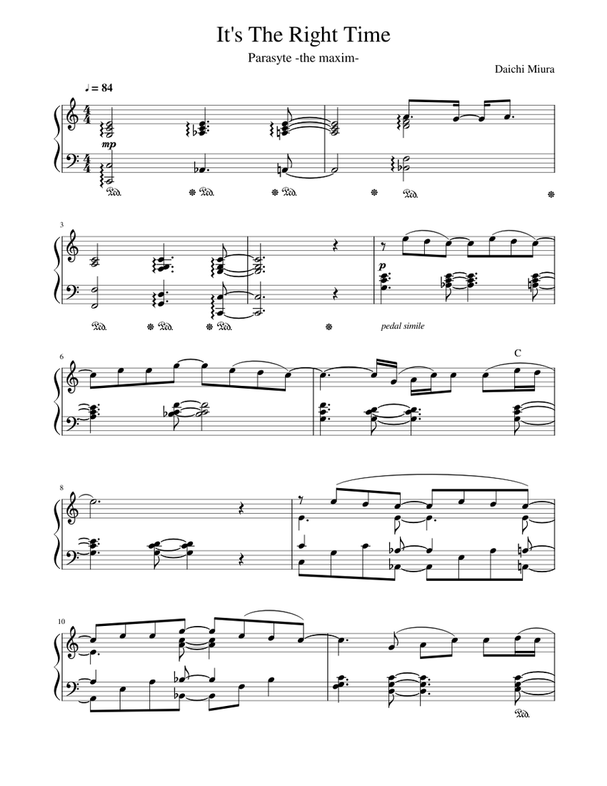 It S The Right Time Daichi Miura Sheet Music For Piano Solo Musescore Com