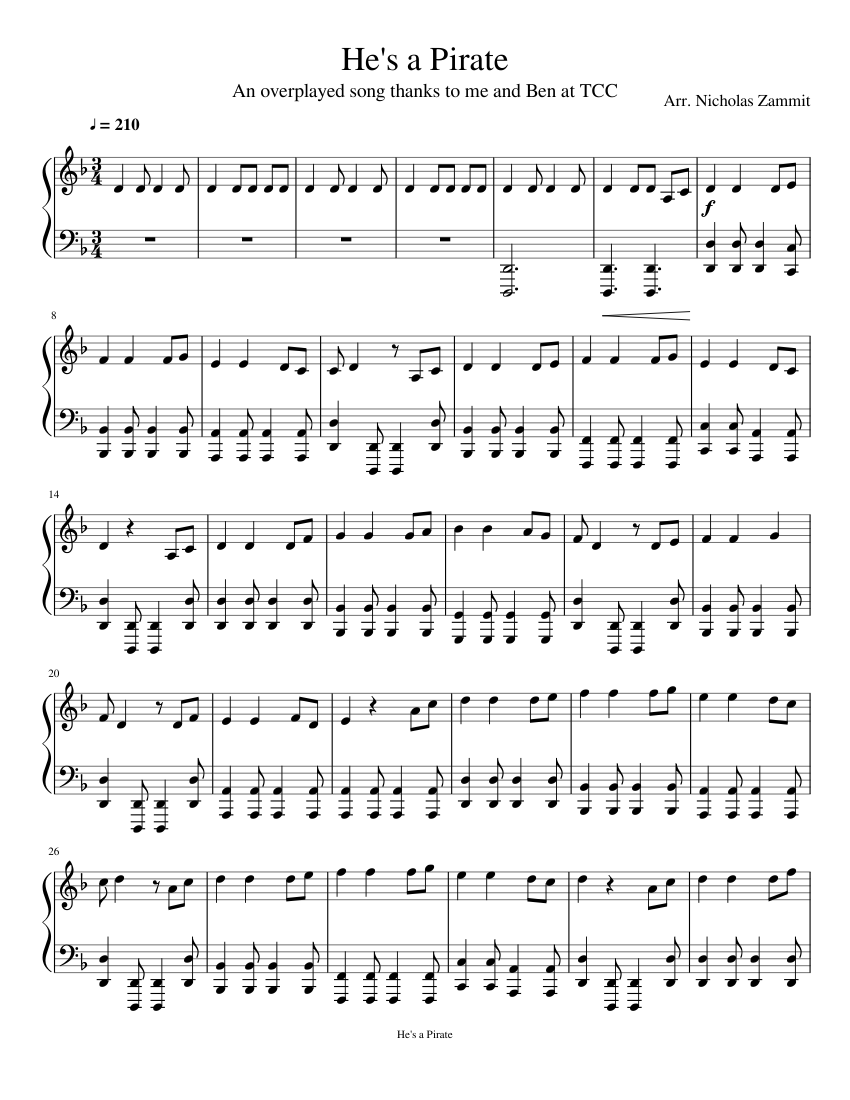 He's a Pirate (Intermediate) Sheet music for Piano (Solo) | Musescore.com