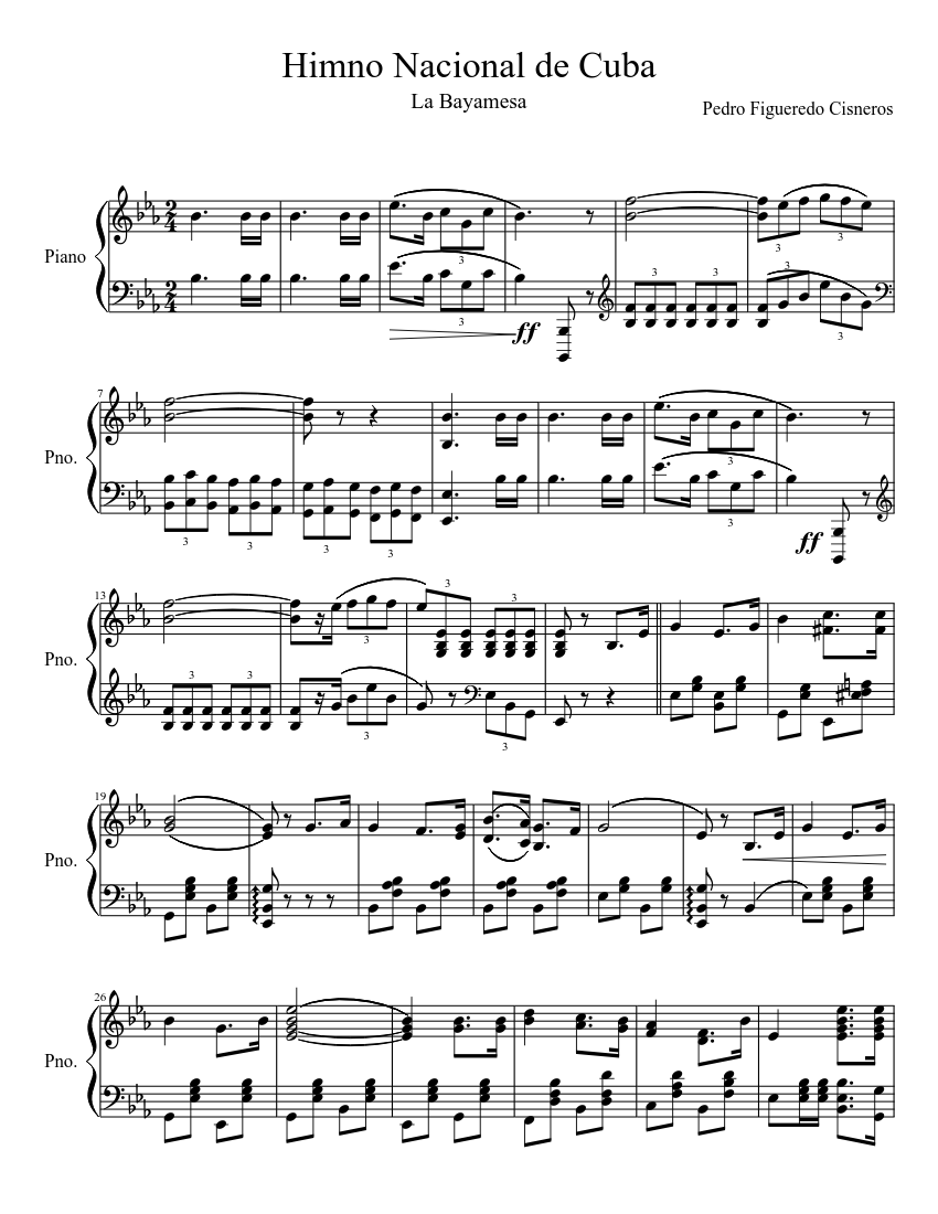 Himno nacional de Cuba. La Bayamesa. Sheet music for Piano (Solo) |  Musescore.com