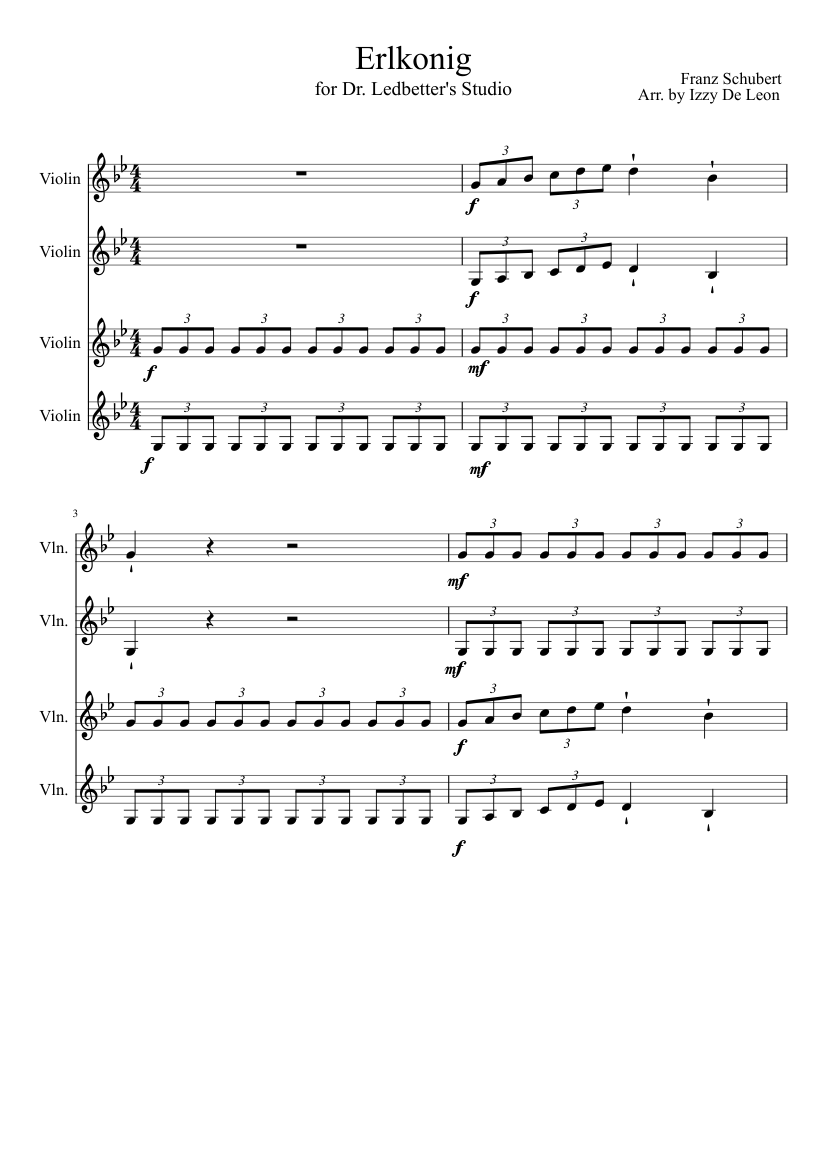 Erlkonig - For Violin Choir Sheet music for Violin (Mixed Quartet) |  Download and print in PDF or MIDI free sheet music (alternative rock ) |  Musescore.com