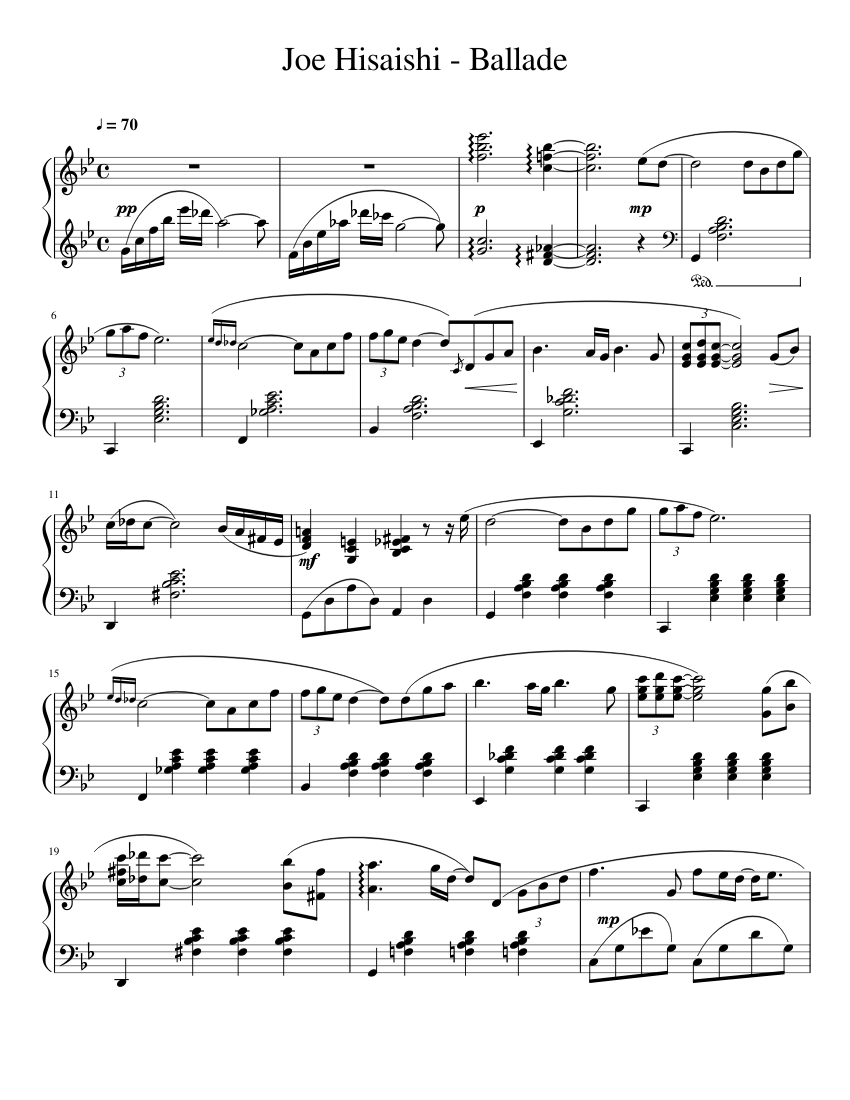 Joe Hisaishi - Ballade (Brothers) Piano Sheet music for Piano (Solo) |  Musescore.com