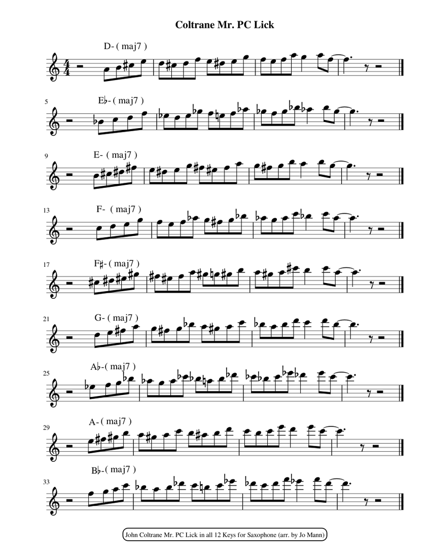 John Coltrane Mr Pc Giant Steps Opening Break Lick To His Solo In 12 Keys Saxophone Practice Routine Sheet Music For Piano Solo Musescore Com