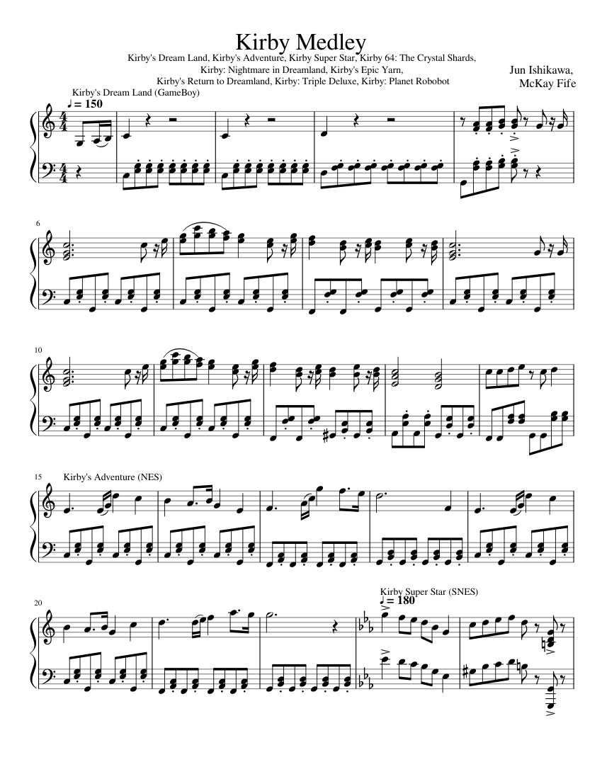 Kirby Medley - (Nintendo Medleys #6) Sheet music for Piano (Solo) |  Musescore.com
