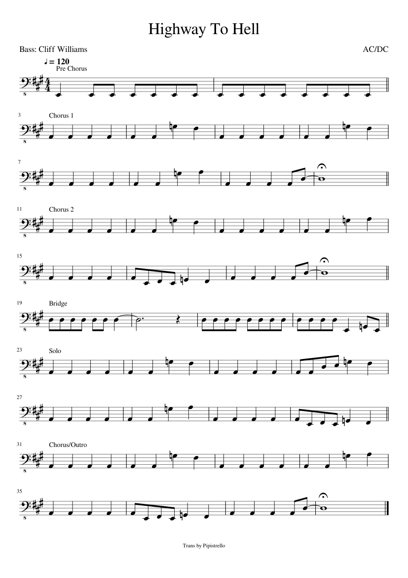 Highway To Hell Sheet music for Bass guitar (Solo) | Musescore.com