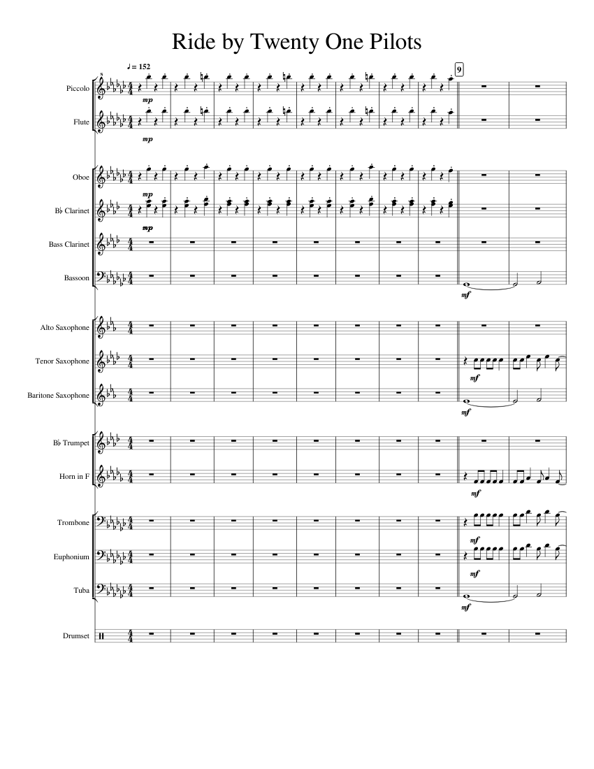 Ride by Twenty One Pilots Sheet music for Trumpet (In B Flat), Trombone, Flute, Drum Group