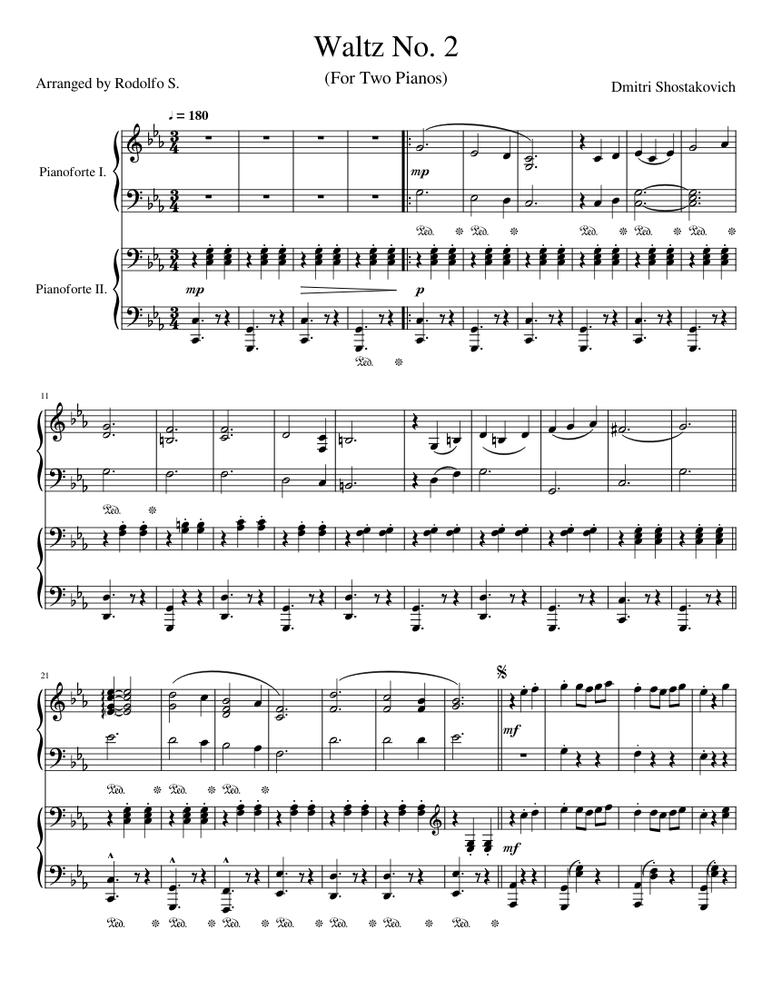 Shostakovich - Second Vals Sheet music for Piano (Piano Duo)