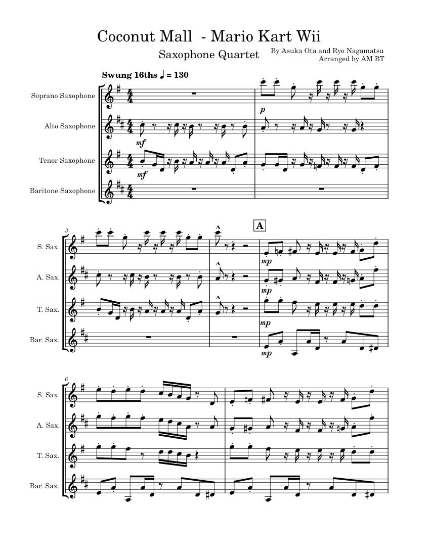 Coconut Mall Sax Quartet Sheet music for Saxophone alto, Saxophone