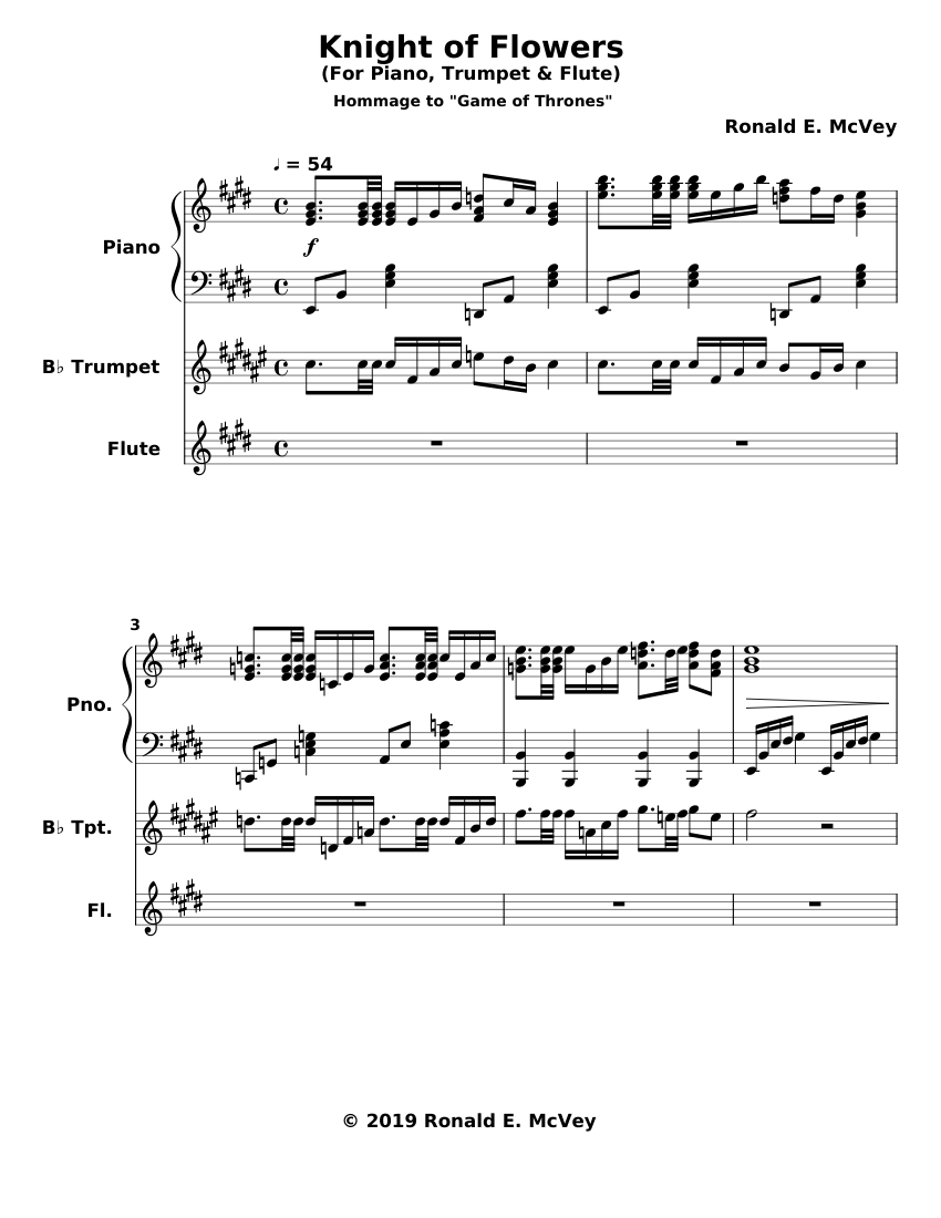 Knight of Flowers II Sheet music for Piano, Flute, Trumpet in bflat (Mixed Trio)