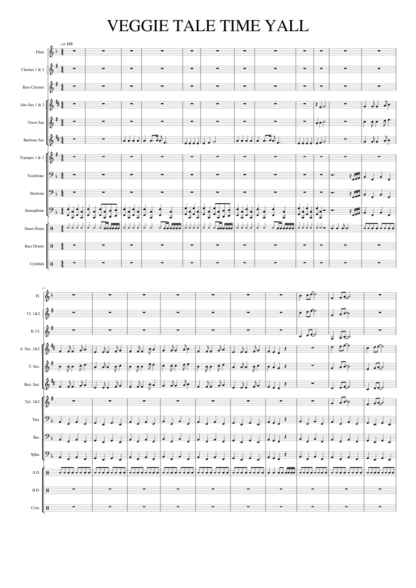 veggie tale time yall Sheet music for Trombone, Flute, Clarinet in b ...