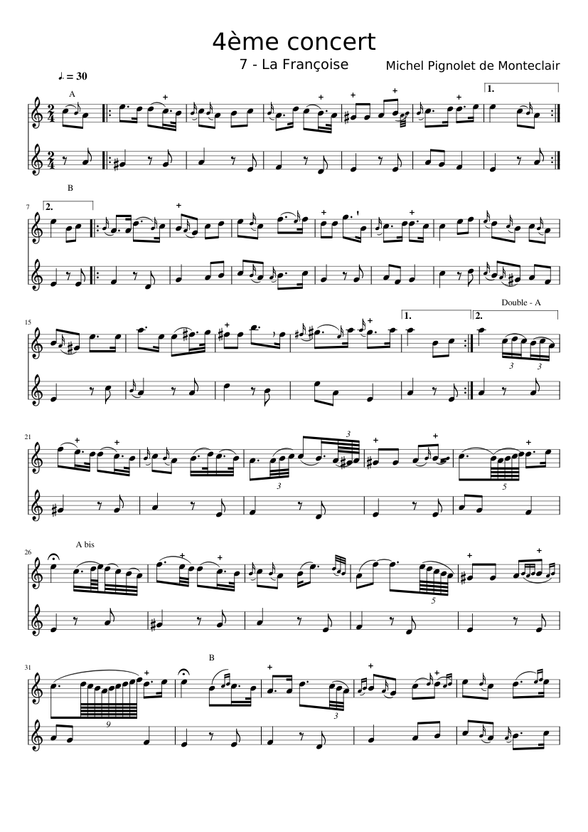 Montéclair - 4eme concert à 2 flutes traversières sans basse - La françoise