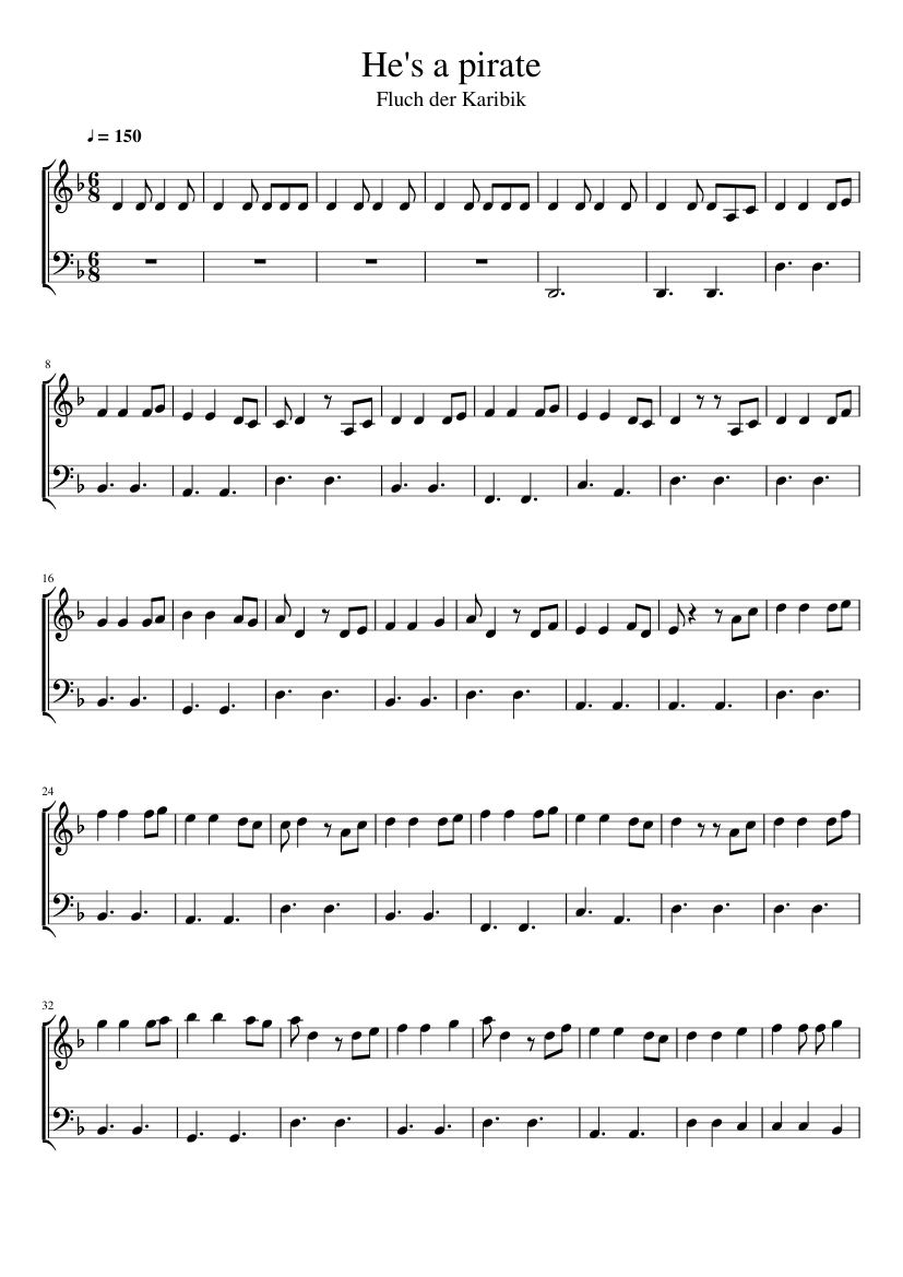 He's A Pirate – Easy Piano Sheet music for Vocals (Choral) | Musescore.com