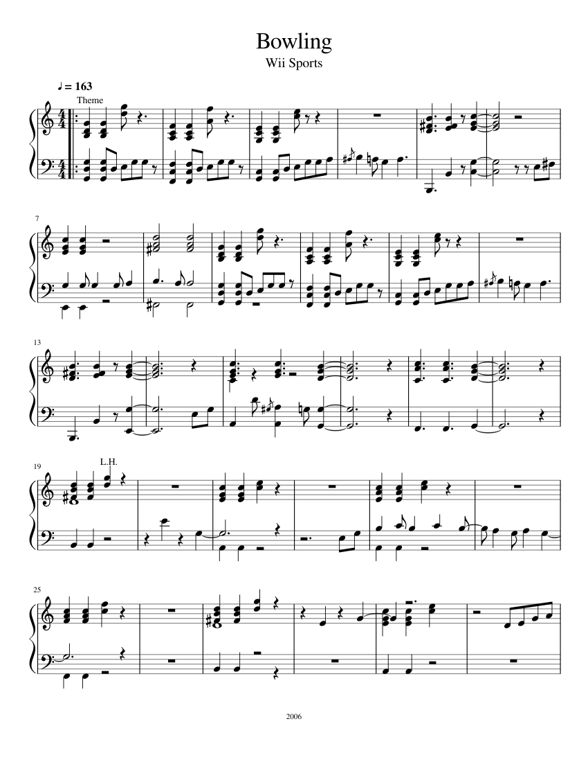 Bowling Theme and Results - Wii Sports (Piano Solo) Sheet music for Piano  (Solo) | Musescore.com