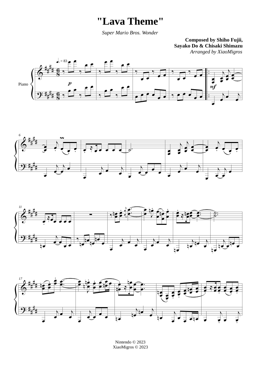 Super Mario Bros. Wonder - Lava Theme Sheet Music for Piano (Solo ...
