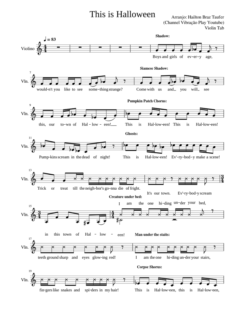 This is Halloween (Violin Tab Channel Vibração Play Youtube) Sheet